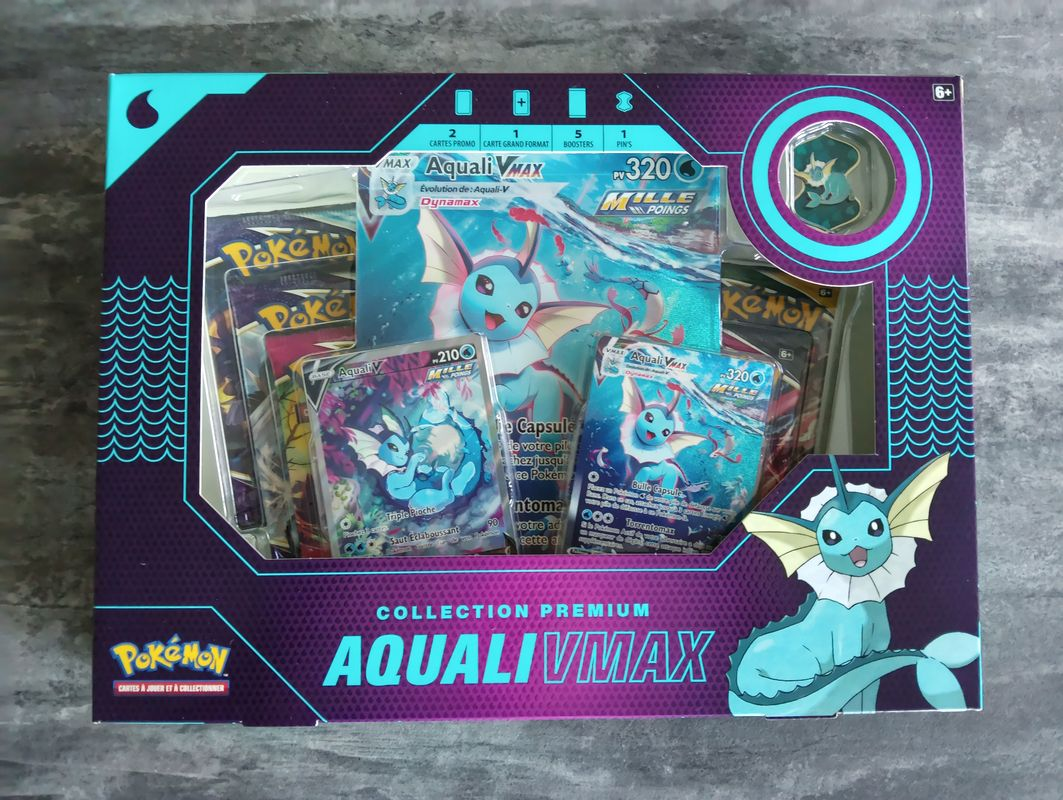 Vrai coffret Collection Premium Aquali VMAX Pokémon authentique