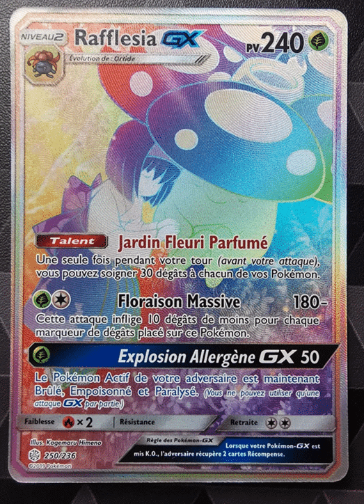 Vraie carte Pokémon Rafflesia GX Rainbow Rare authentique