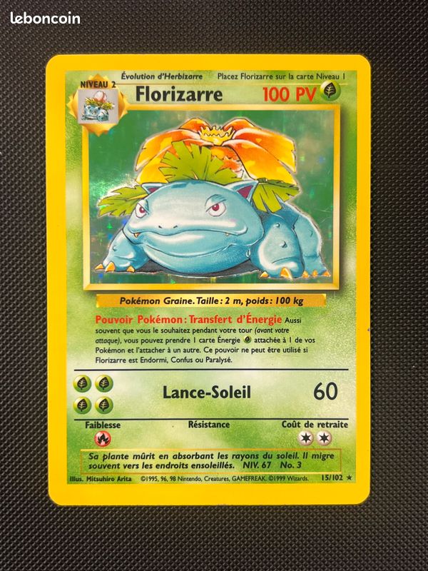 Vraie carte Pokémon Florizarre Set de Base édition 2 holographique